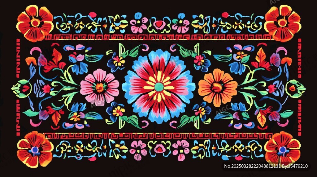 民族風多彩花卉刺繡圖案