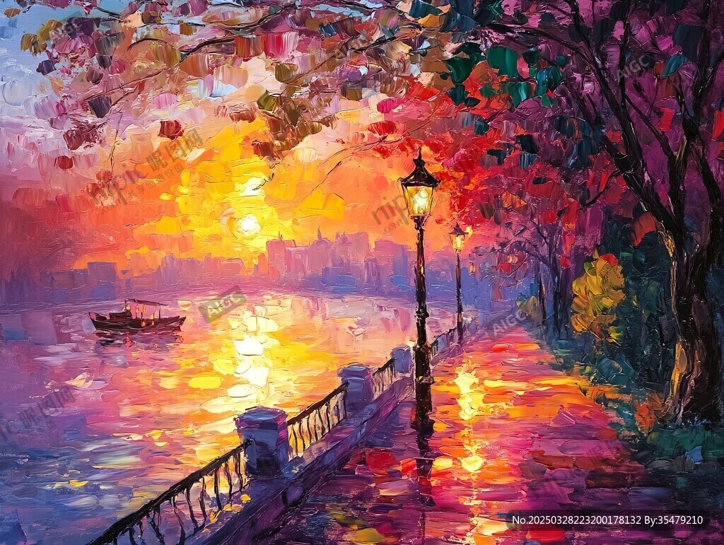 夕陽(yáng)下的浪漫湖畔小路