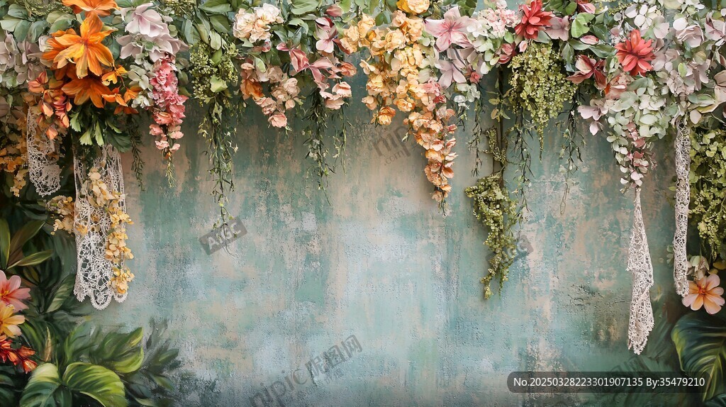 浪漫花卉裝飾的夢(mèng)幻背景墻