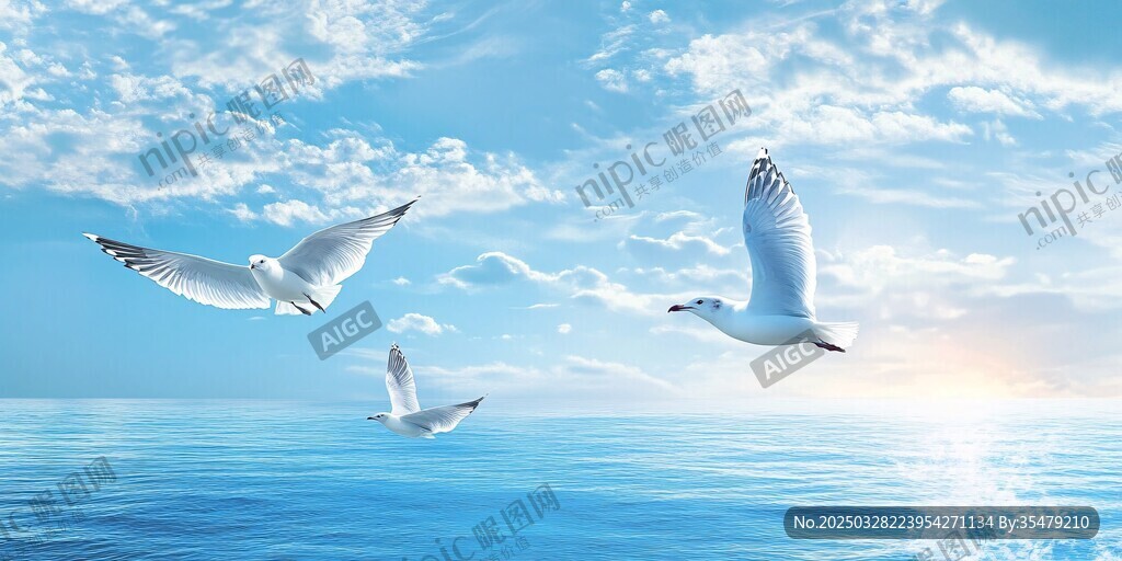 碧海藍天海鷗自由翱翔
