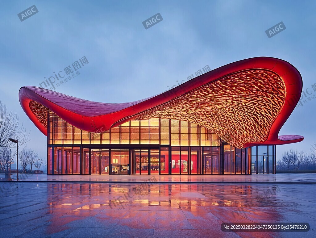 紅色流線型現(xiàn)代建筑外觀