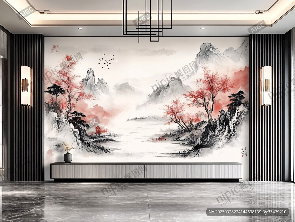 中式水墨山水客廳背景墻