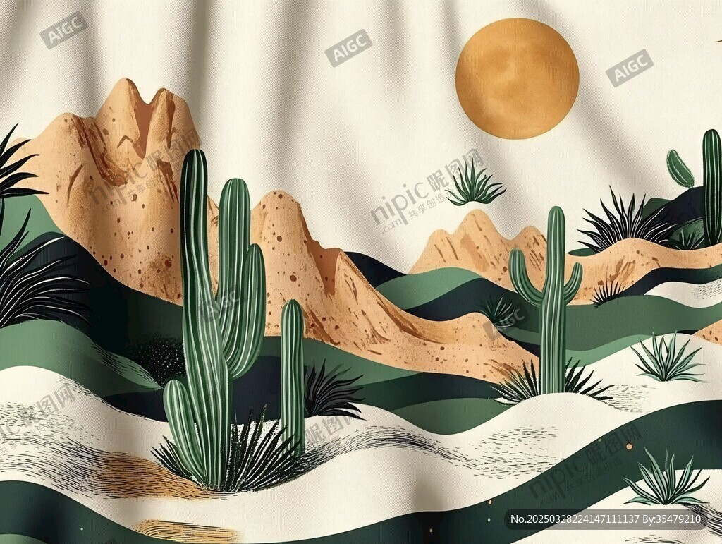 沙漠仙人掌景觀插畫