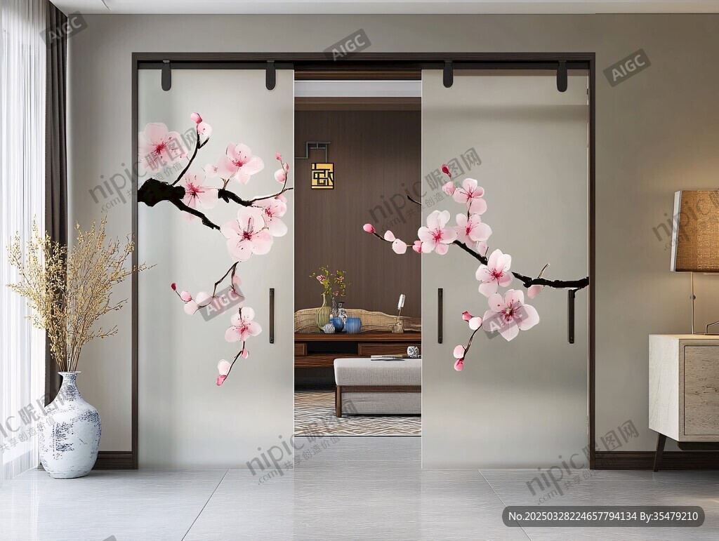 中式桃花圖案移門設(shè)計(jì)