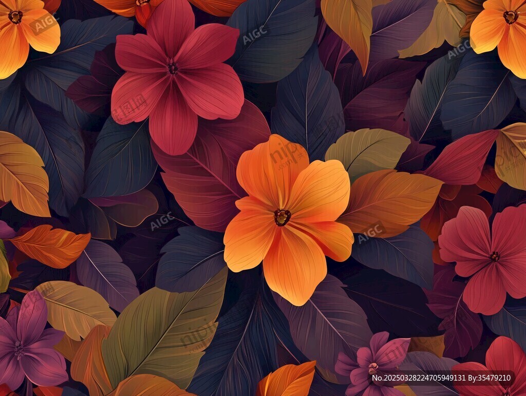 繽紛花卉與葉片的絢麗圖案