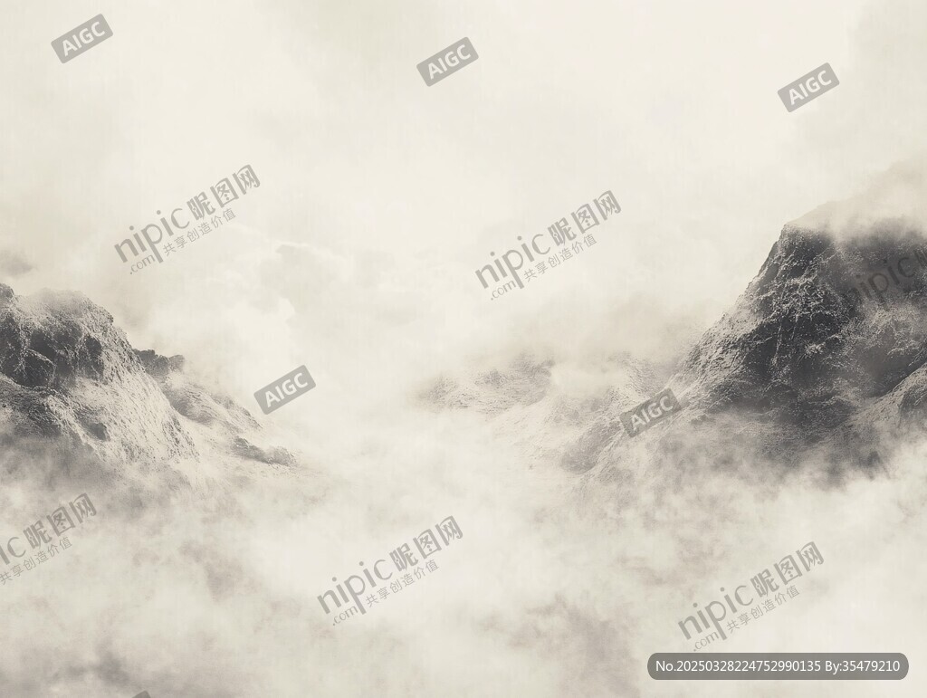 水墨山水間云霧繚繞之景