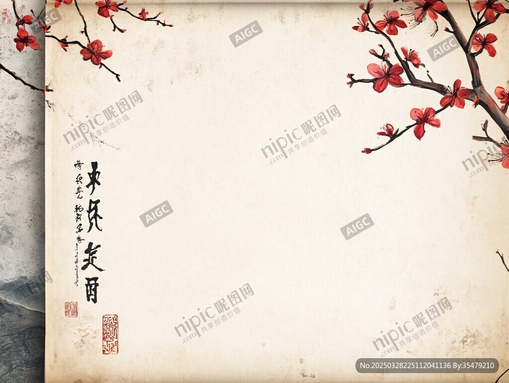 古風紅梅背景圖