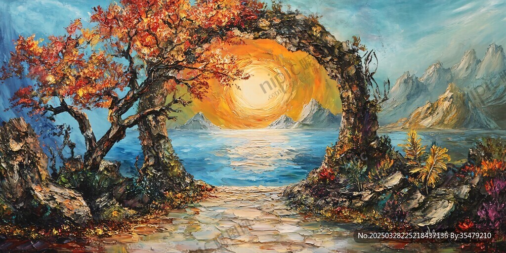 秋日拱門間的夢幻日落美景
