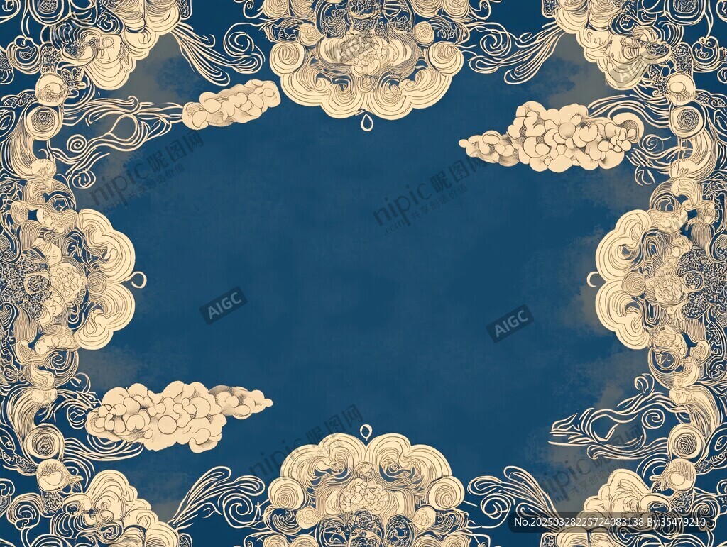 中式古典云紋邊框背景圖