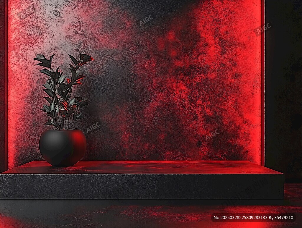紅墻前的雅致綠植擺件
