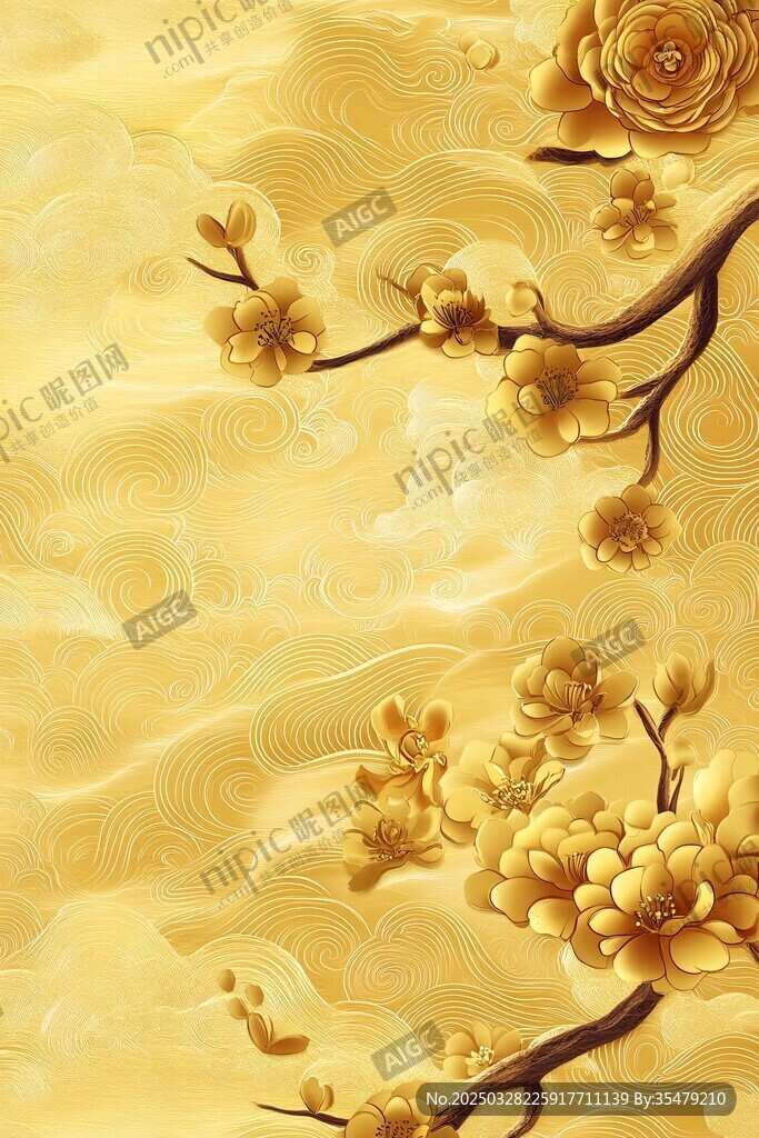 金色繁花繪就中式古韻圖景