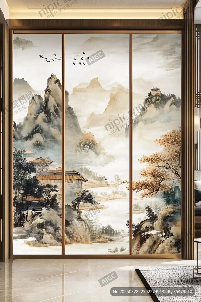 中式山水屏風 古韻雅致
