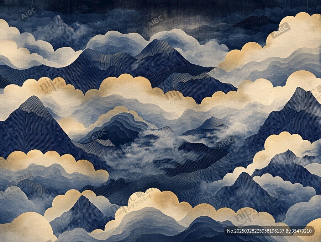 云海山巒中式夢幻畫卷