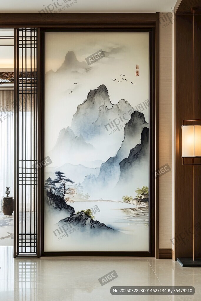 中式山水屏風(fēng) 雅致玄關(guān)景