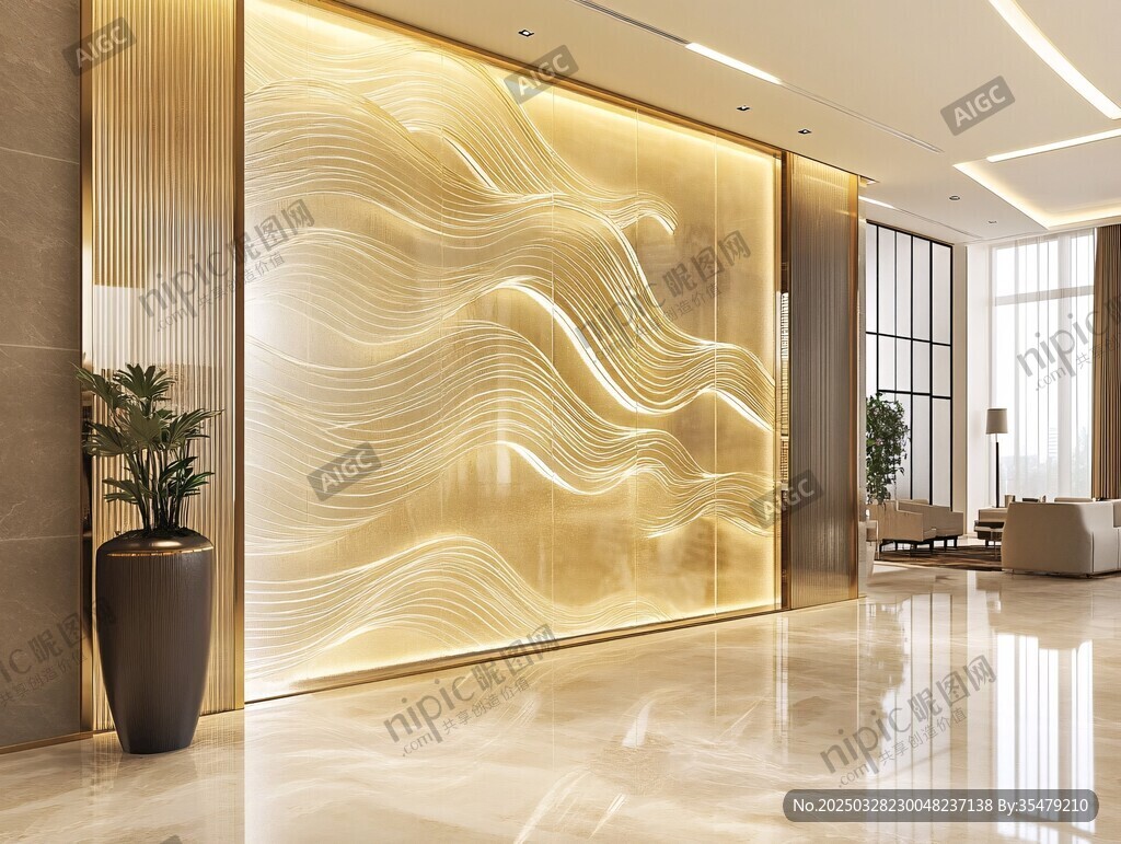 豪華大廳的藝術(shù)波浪背景墻