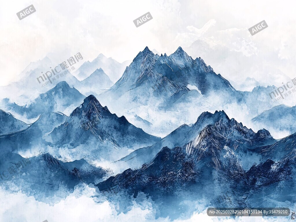 水墨群山 云霧繚繞之景