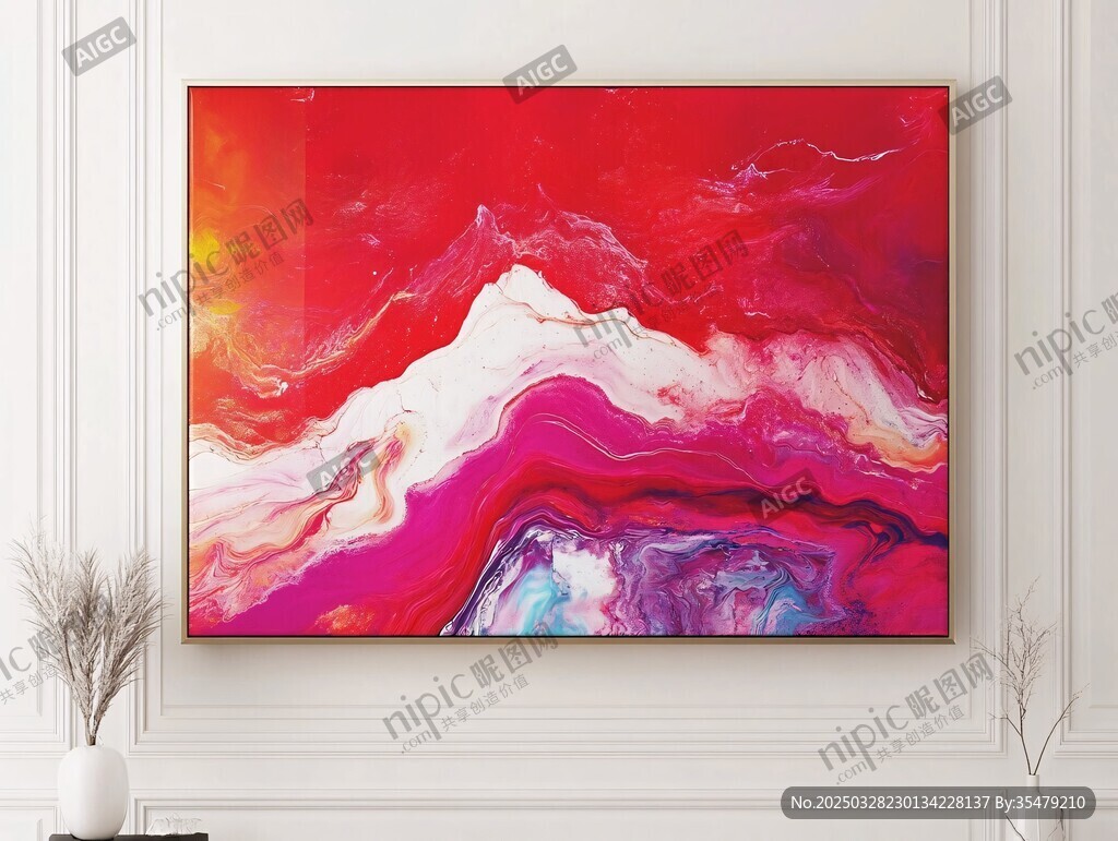 抽象紅色藝術掛畫作品