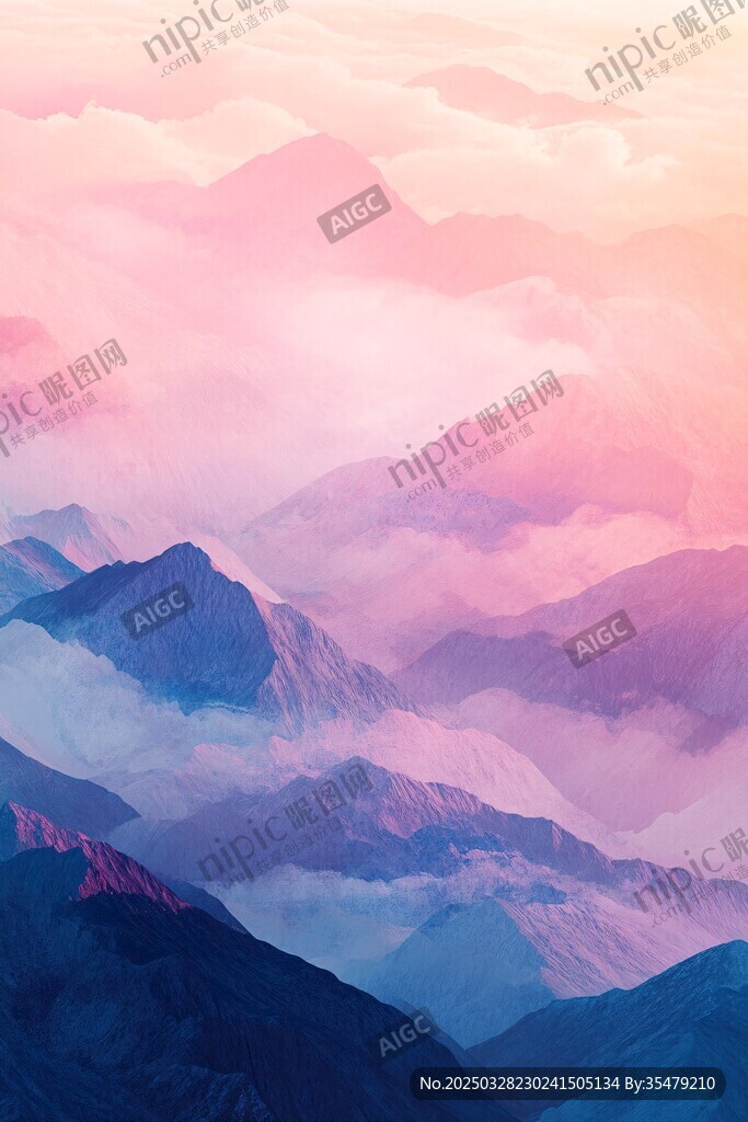 夢(mèng)幻霞光中的層巒疊嶂