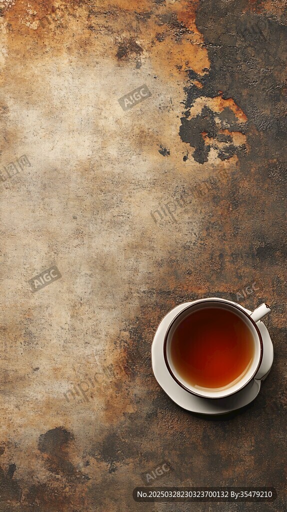 復(fù)古背景上的一杯熱茶