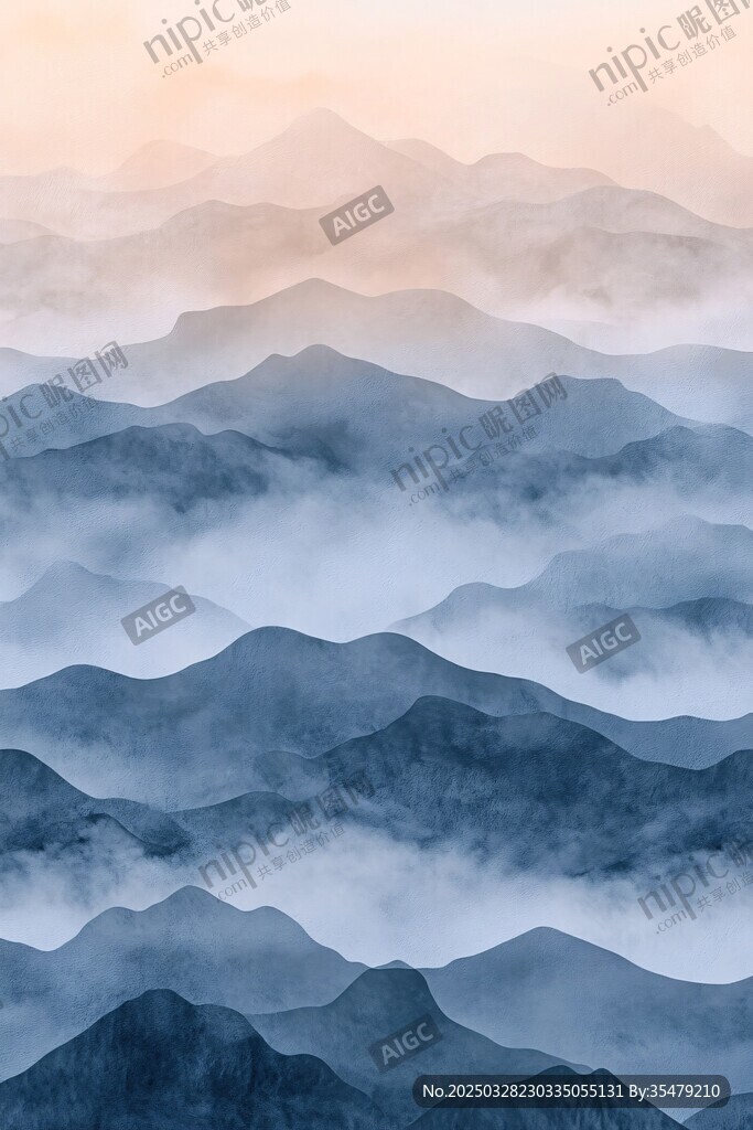 水墨群山云霧繚繞美景