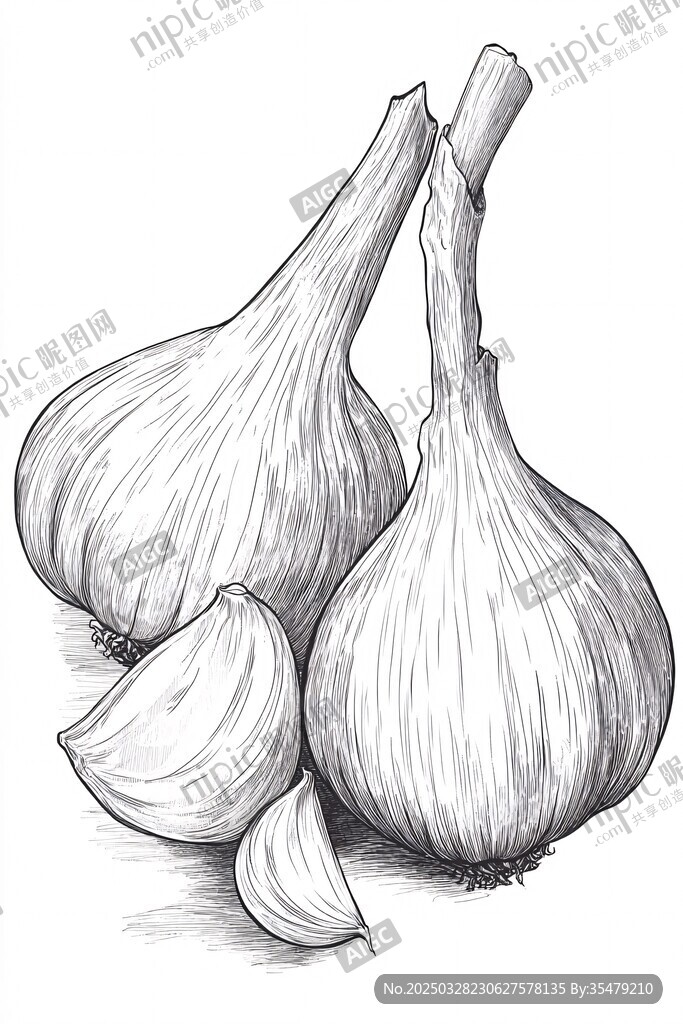 素描大蒜靜物圖