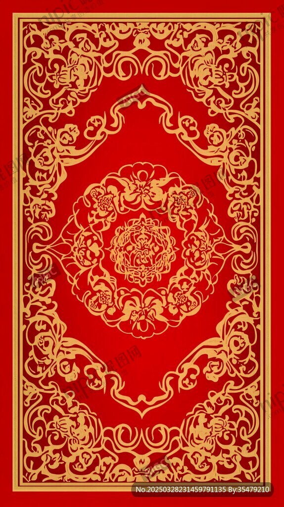 中式紅金古典花紋裝飾圖