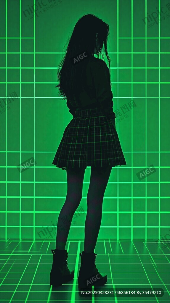 霓虹綠影下的時(shí)尚少女