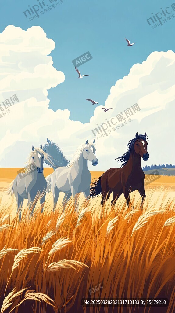 草原駿馬奔騰圖