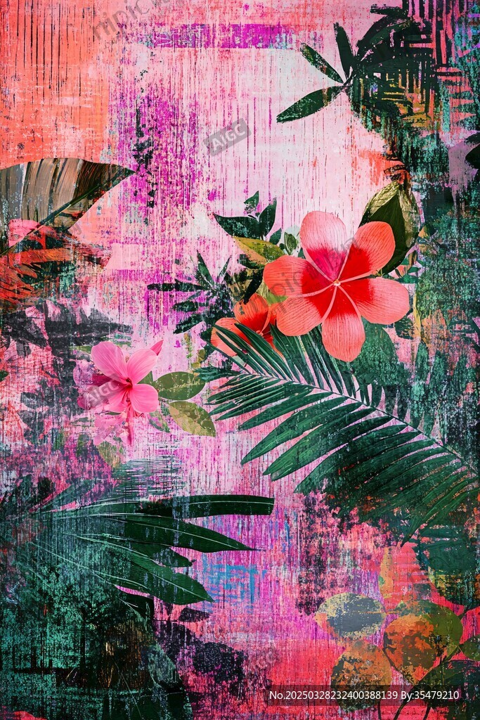 熱帶花卉與復古背景圖案