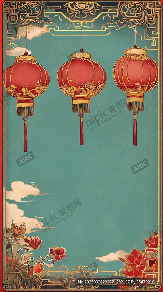 中式古典燈籠喜慶背景圖