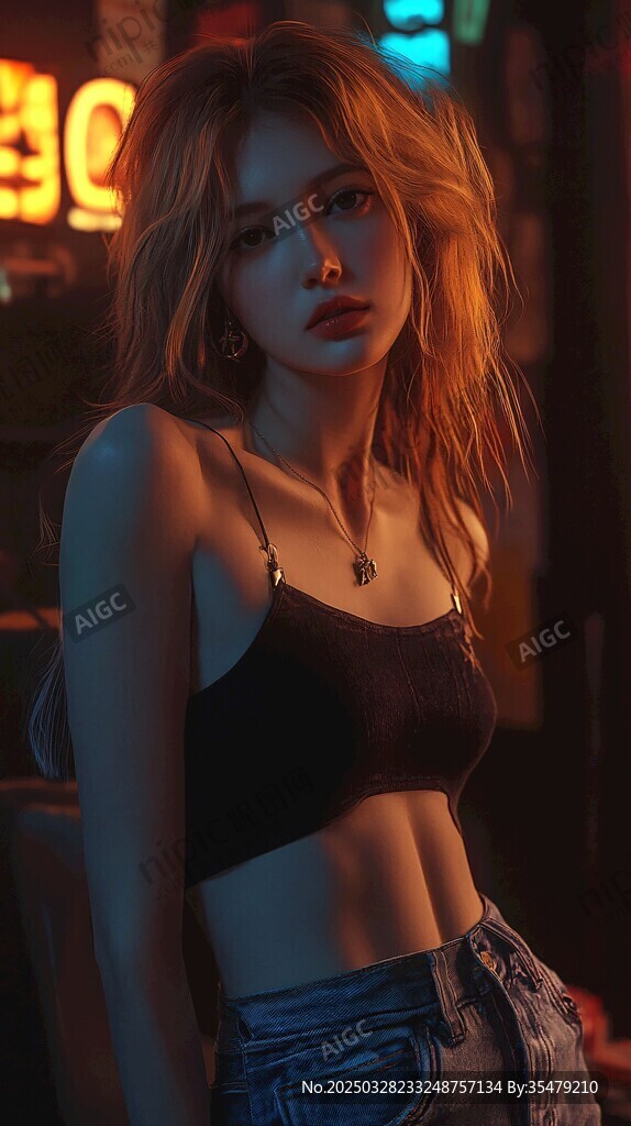 夜色中時尚迷人的個性女孩