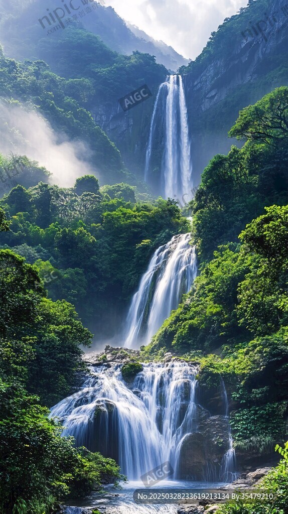 山林飛瀑美景