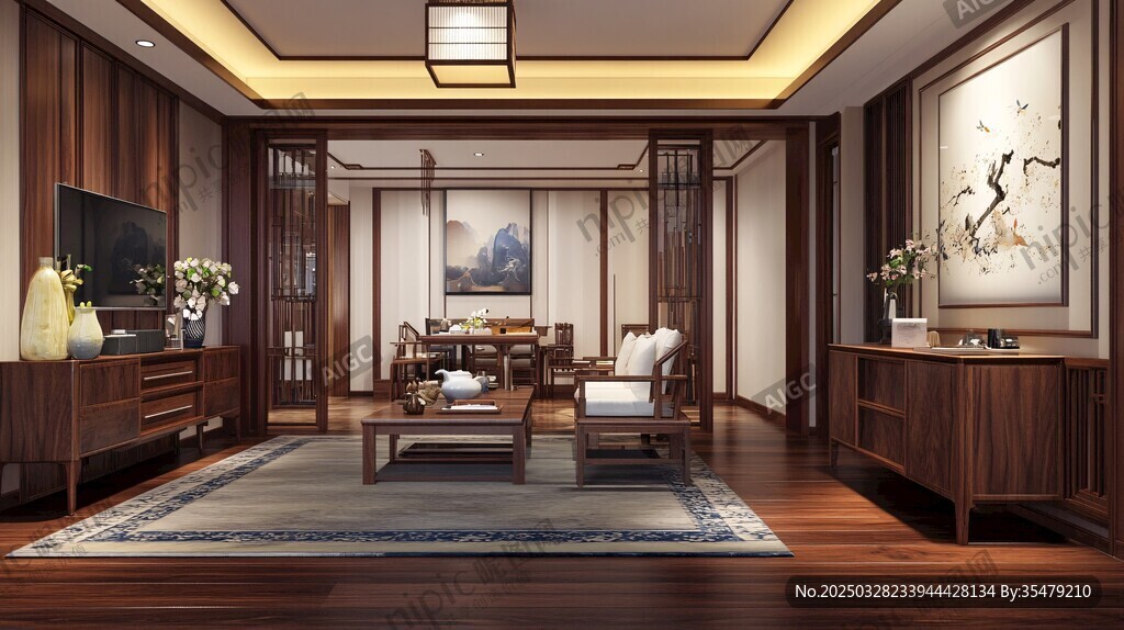 中式典雅客廳室內(nèi)場(chǎng)景