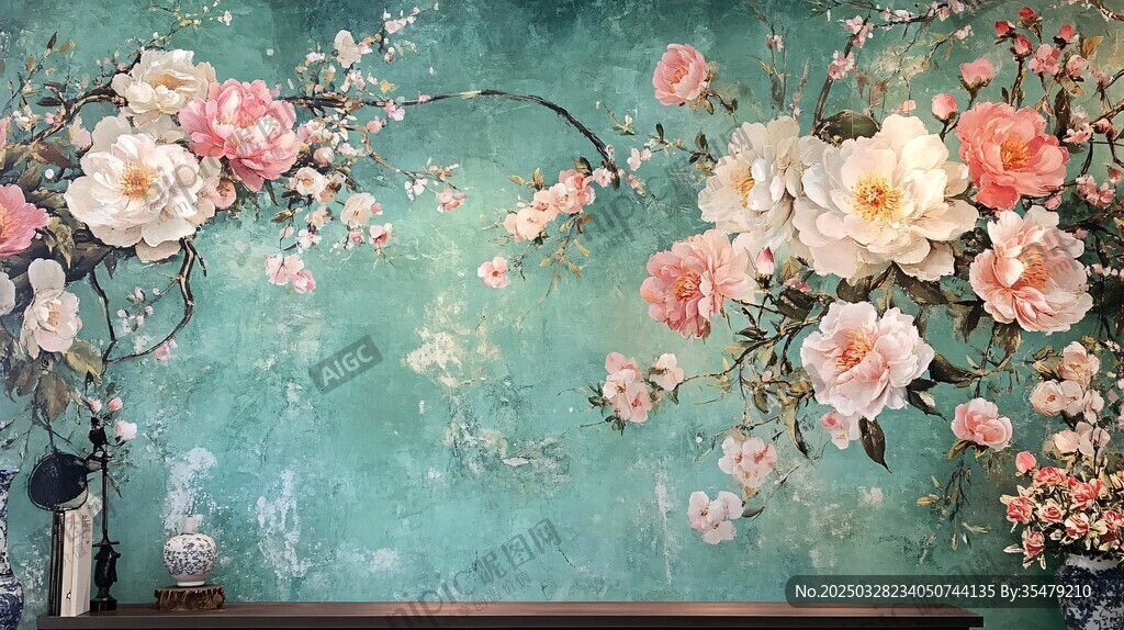 復(fù)古風(fēng)花卉背景墻裝飾畫