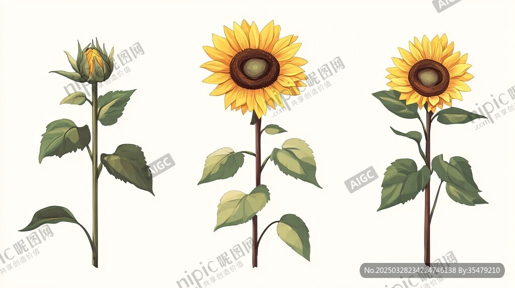 三朵向日葵的生長形態(tài)圖