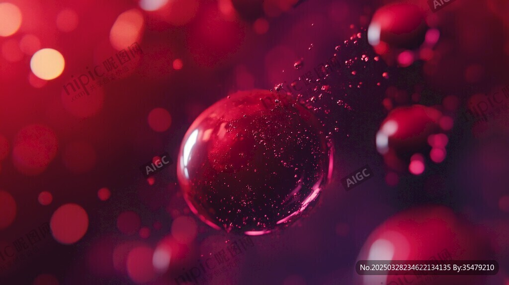 夢幻紅色氣泡懸浮瞬間