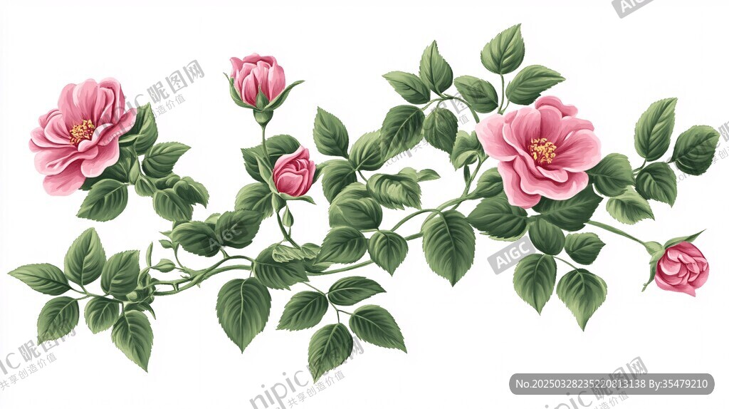 粉色薔薇花枝插畫(huà)