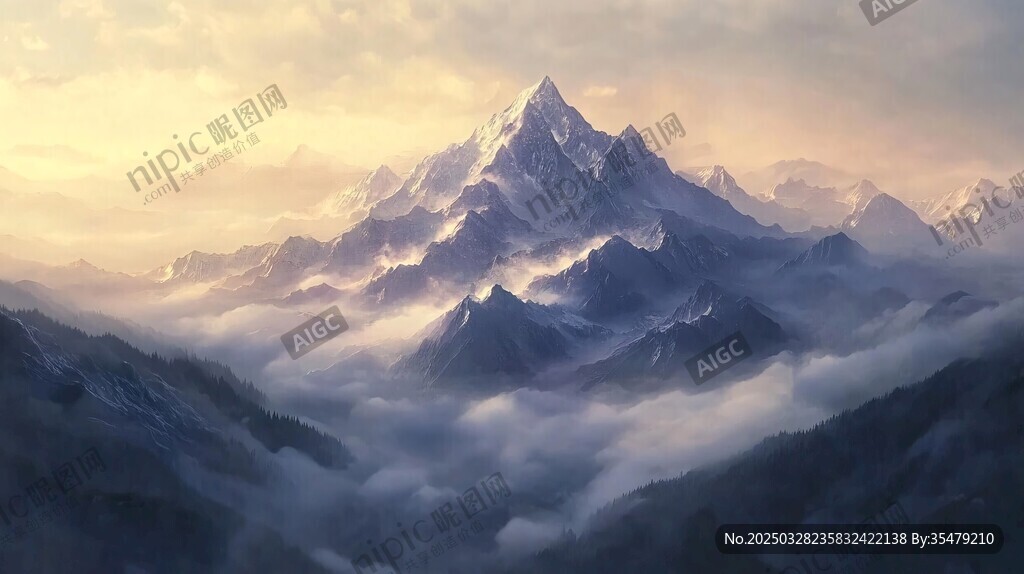 壯麗云海中的巍峨雪山