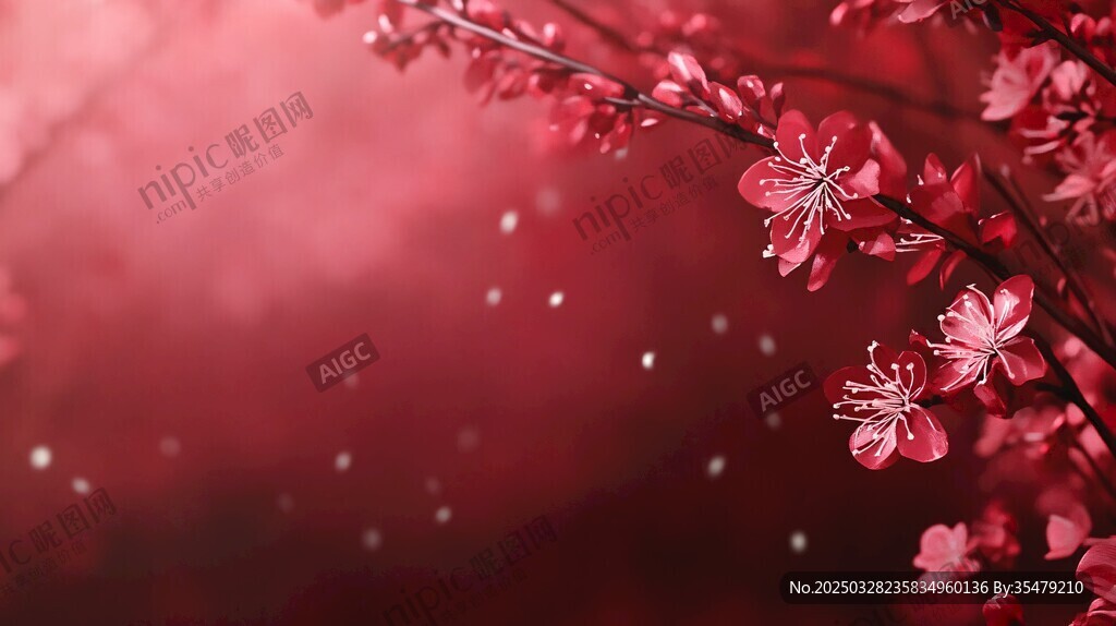 夢幻緋紅花枝綻放美景