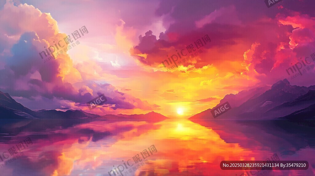 夢幻絢爛的日落山水景致