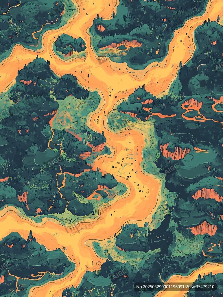 奇幻河谷森林景觀插畫
