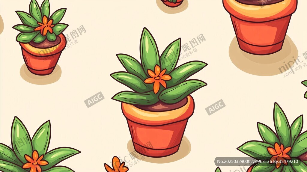 可愛盆栽植物無縫圖案