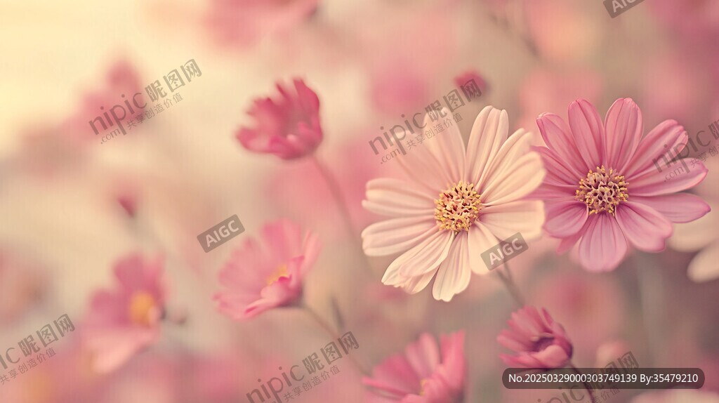 夢幻粉色波斯菊花卉美景
