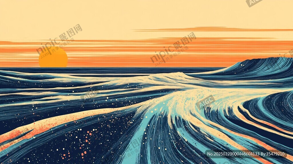 海上落日的絢麗波紋景象