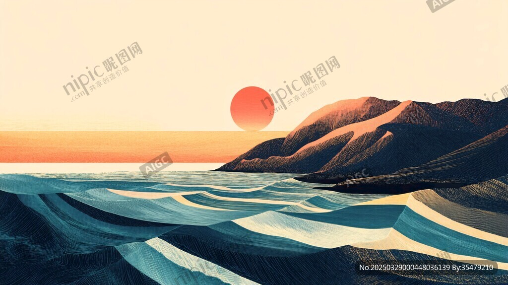 日落山海間的夢幻景致
