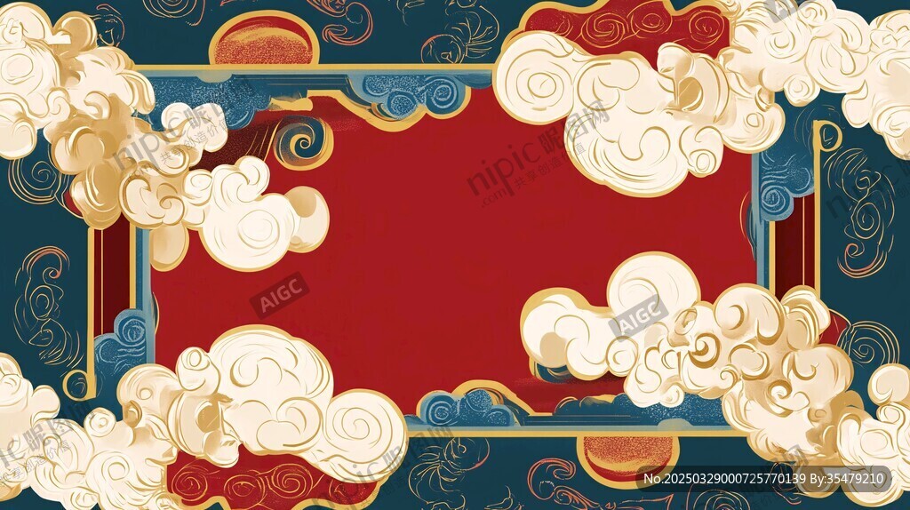 中式古典云紋邊框背景圖