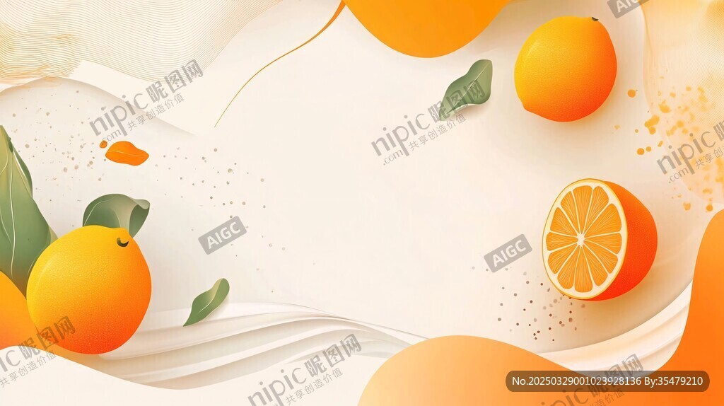 清新橙色水果插畫背景