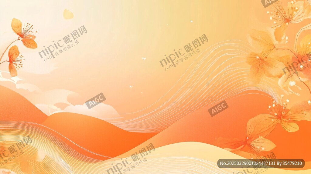 橙黃花卉夢幻背景圖