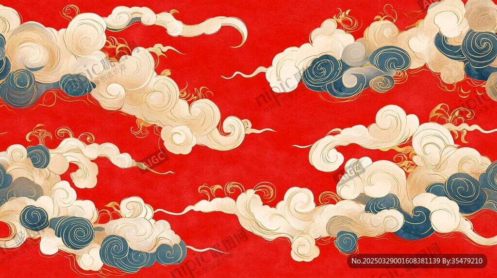 中式紅底祥云精美圖案