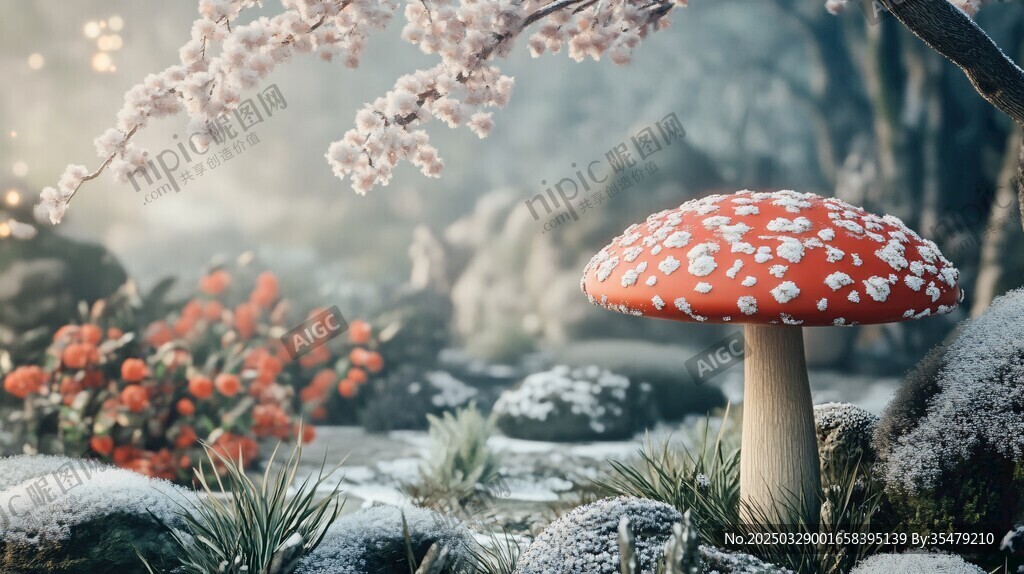 夢幻森林中的蘑菇與繁花